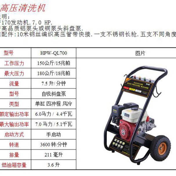 酷泓汽油高压清洗机HPW-QL700 高压喷淋清洗机 真空清洗机