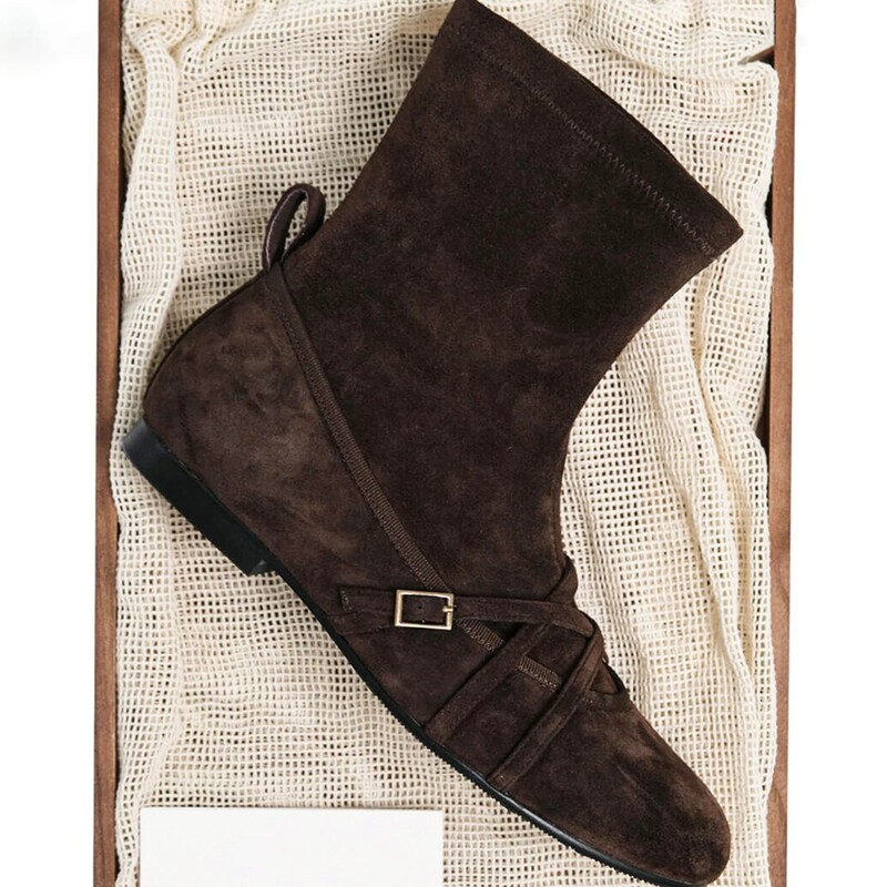 Sheepskin Version ~ Maillard Niche Suede Round Toe Flats Slim Boots Elastic Short Boots for Women 2025 New Cowboy Boots Sheepskin Version ~ Maillard Niche Suede Round Toe Flats Slim Boots Elastic Short Boots for Women 2025 New Cowboy Boots