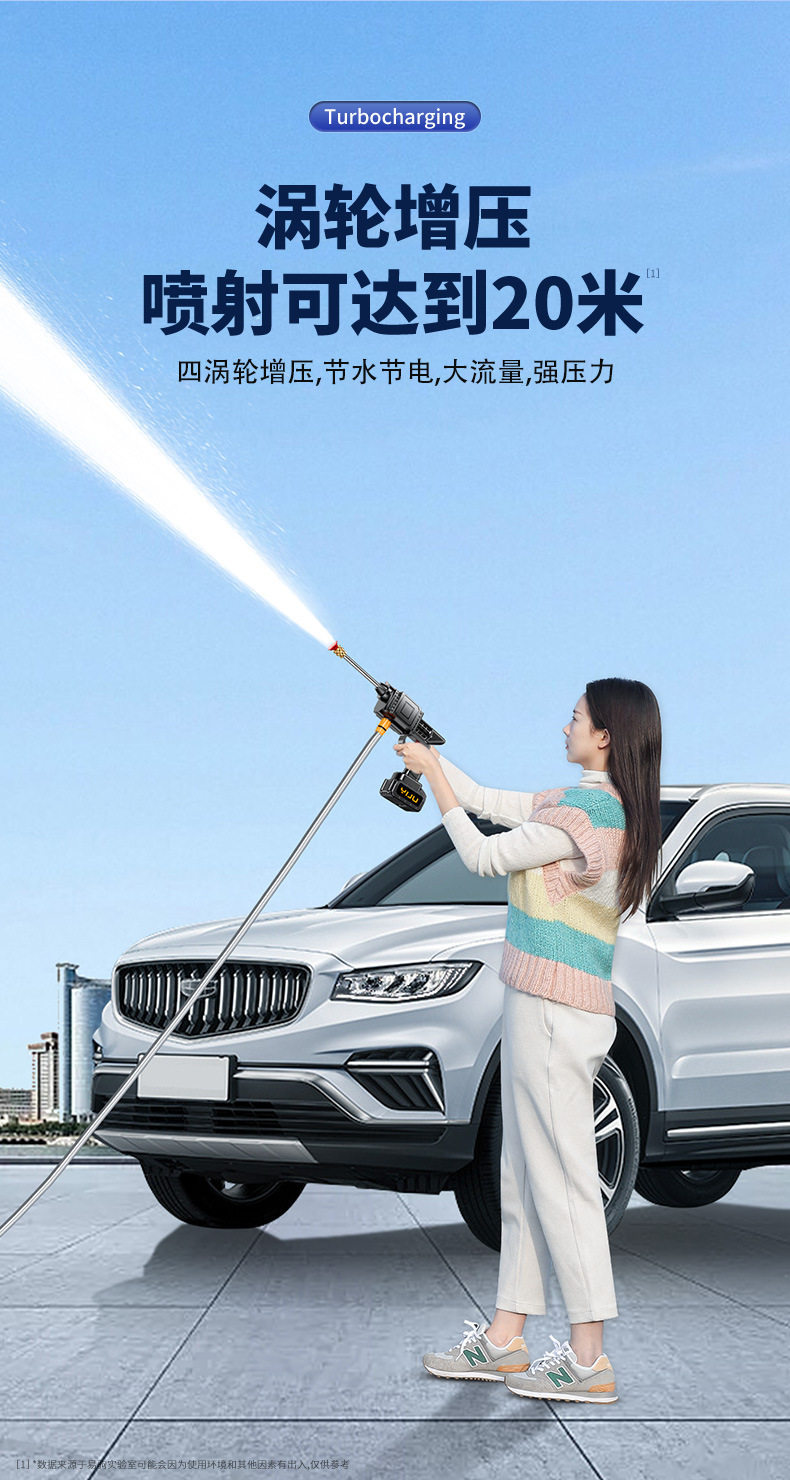 New high-pressure car wash water gun, wireless car wash machine, portable rechargeable car wash tool for home use, suitable for watering flowers and cleaning the yard