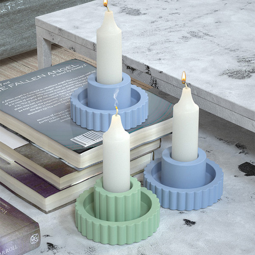 Cross-border new DIY epoxy resin large and small size 3D striped cylindrical candle base silicone mold