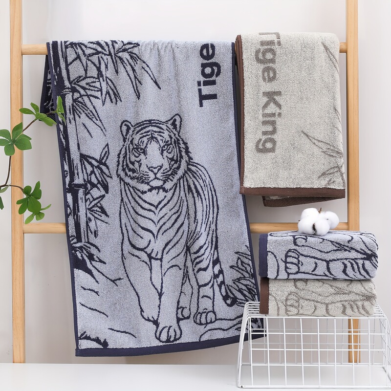 Cross-Border Pure Cotton Soft Absorbent Tiger Pattern Towel Thickened Cotton Jacquard Men's Adult Face Towel
