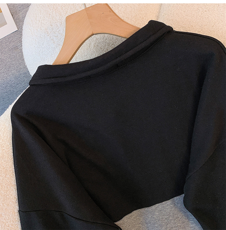 Damen Plus Velvet Pullover Winter Polo Kragen Spleiß-oberteil_voghion.com