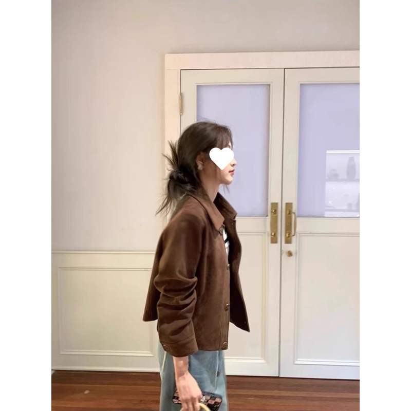 咖色鹿皮绒外套女短款2025秋秋款韩系宽松休闲复古小个子夹克潮流|undefined