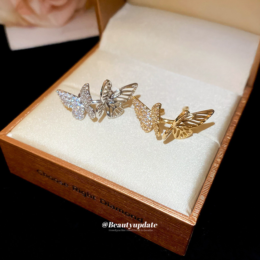 Clip de oreja de mariposa hueca de circón Clip de hueso de oreja sin orificio de oreja Pendientes de diseño de moda simple de alta calidad Pendientes de lujo ligero para mujer