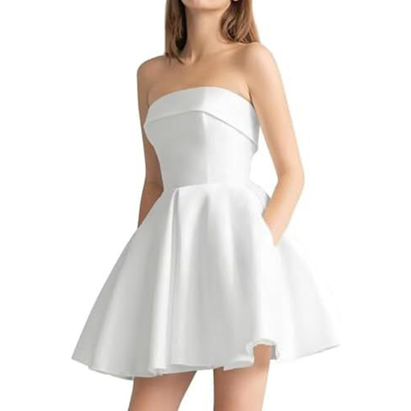 Amazon's New Tube Top Cocktail Dress 2026 New Cross-Border Foreign Trade Short Dress Satin Banquet Evening Dress