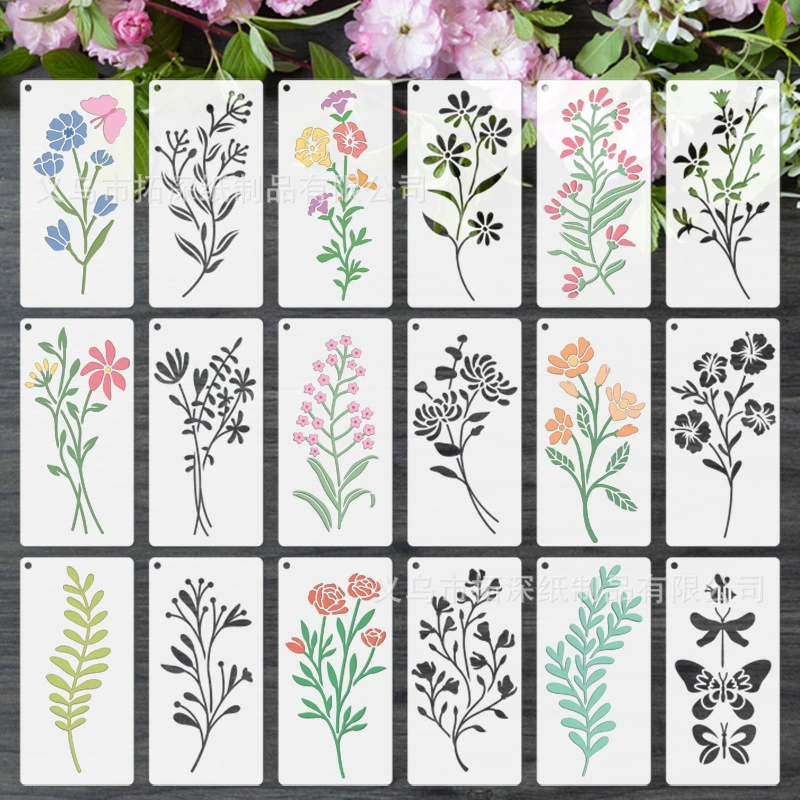 18 трансграничных растений, цветочные листья, полые рисунки, окрашенные струйной облицовкой стены DIY украшения
