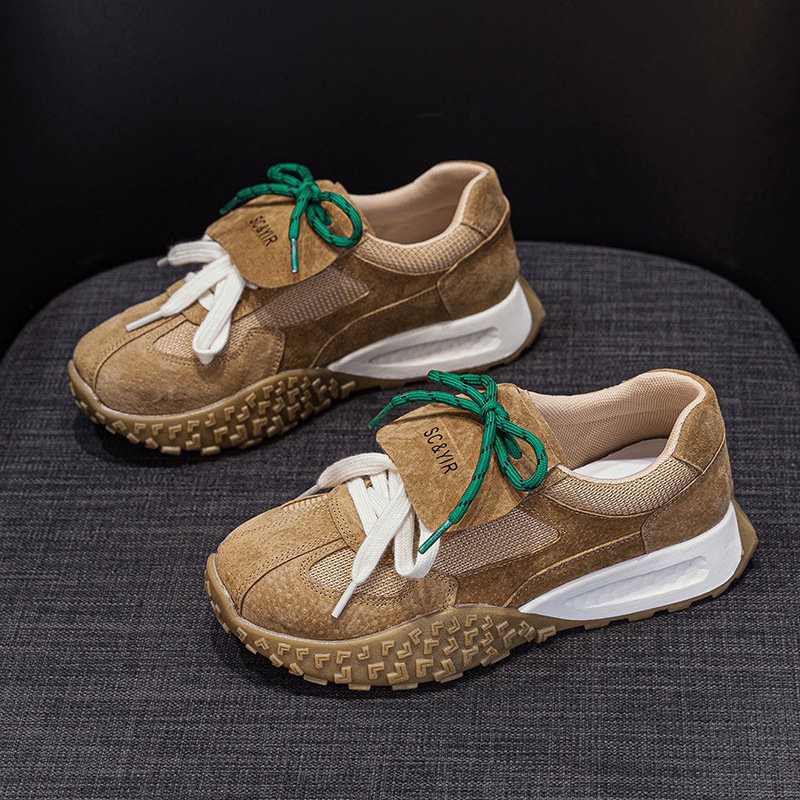 Giày sneaker nữ da heo đế dày phong cách Đức Huajiang mùa thu 2026 — M2632 màu trắng nhạt, M2632 màu vàng, M2632 màu nâu
