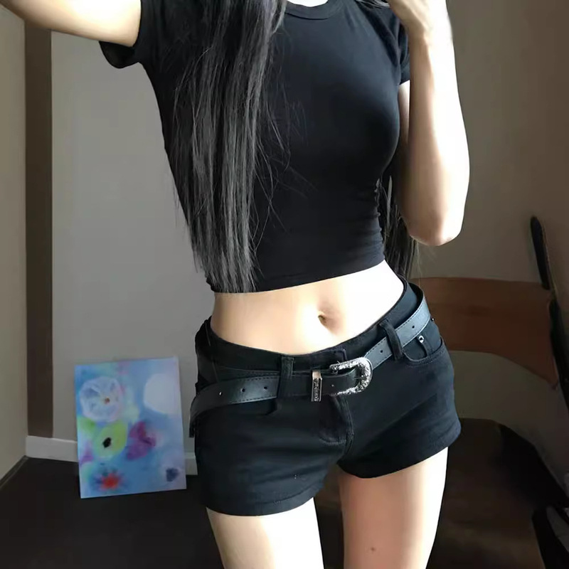 Black Low-waisted Denim Super Shorts Women's Summer Hip Y2K Light Subculture Hot Pants American Style Hot Girl Stretch Pants Black Low-waisted Denim Super Shorts Women's Summer Hip Y2K Light Subculture Hot Pants American Style Hot Girl Stretch Pants