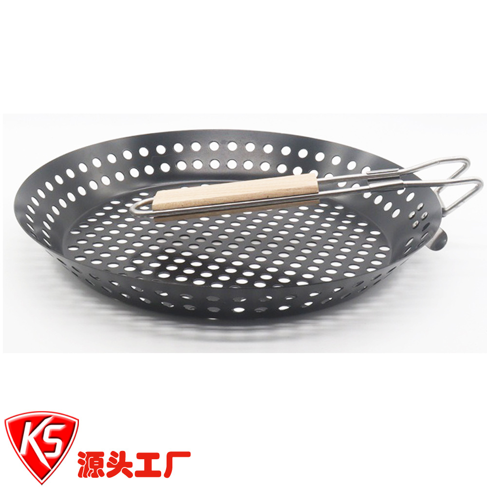 Placa de parrilla redonda de madera plegable en stock, placa de parrilla antiadherente coreana al aire libre, herramientas de parrilla de carne portátil y verduras