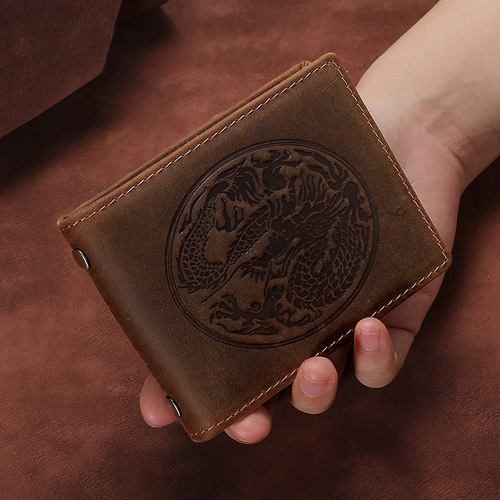 Retro trend crazy horse leather document bag document clip head layer cowhide bank card holder totem driver's license leather case factory supplied