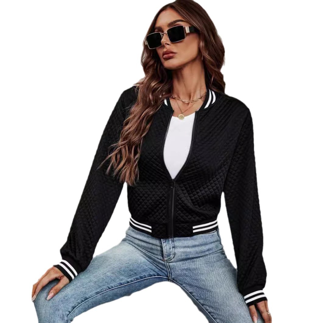 Women's Clothing Autumn Long Sleeve Zipper Decorated Cardigan Printed Jacket Small Jacket_voghion.com