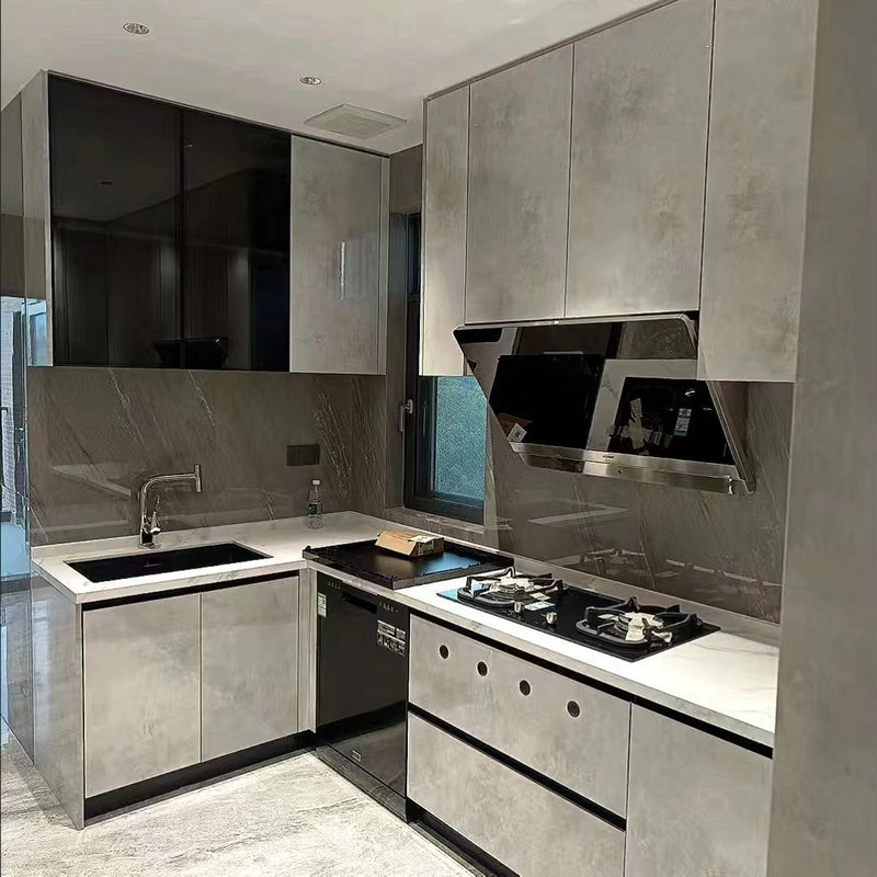 Toda la casa personalizada ligera y lujosa con gabinete de cocina toda la cocina de piedra de cuarzo encimera casera simple montaje de gabinete de cocina