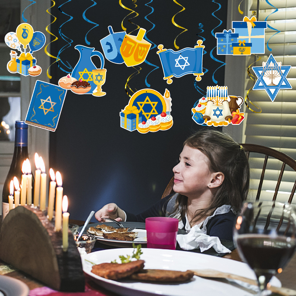 La frontera judía Año Nuevo Hanukkah fiesta decoración espiral colgante Hanukkah escena diseño espiral colgante