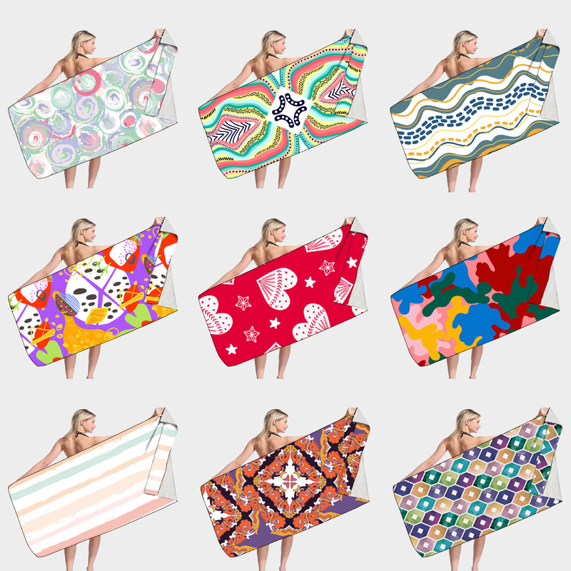 Cross-Border double-sided velvet printing quick-drying microfiber recyclable sterile travel Beach swimming towel
