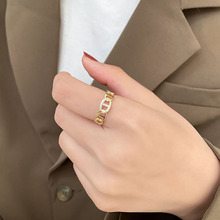 新款雙D簡約戒指女個性冷淡風氣質手飾網紅微鑲滿食指指環開口潮
