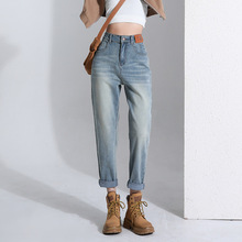 哈伦牛仔裤女2024春季新款高腰显瘦宽松小个子潮流设计感老爹裤子