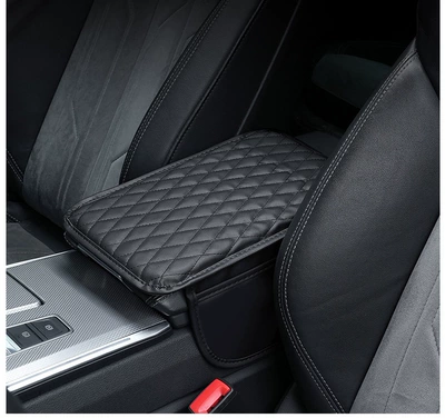 Car Armrest Box Heightening Pad, Memory Foam, Thickened Leather Protective Cover, Universal Car Elbow Rest Pad, Scratch-Resistant and Wear-Resistant (Armrest box pad) - side-pocket-style-black