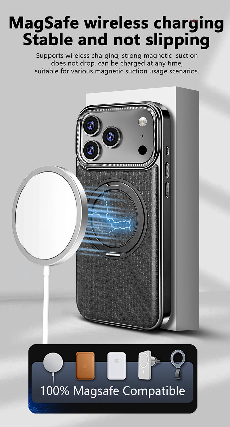 Ốp lưng da xoay 360 độ có giá đỡ từ tính chống rơi cho iPhone 16/15/14/13 Pro Max — 【Đen ánh★Giá đỡ xoay từ】, 【Cam ánh★Giá đỡ xoay từ】, 【Nâu ánh★Giá đỡ xoay từ】, 【Xám ánh★Giá đỡ xoay từ】 chi tiết 8