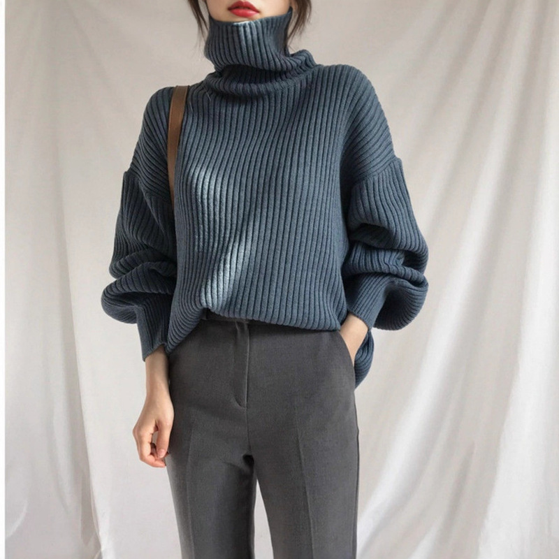 Foreign trade casual style high-neck sweater for women, new autumn and winter Korean version, loose and slimming pullover long-sleeve knit top Foreign trade casual style high-neck sweater for women, new autumn and winter Korean version, loose and slimming pullover long-sleeve knit top