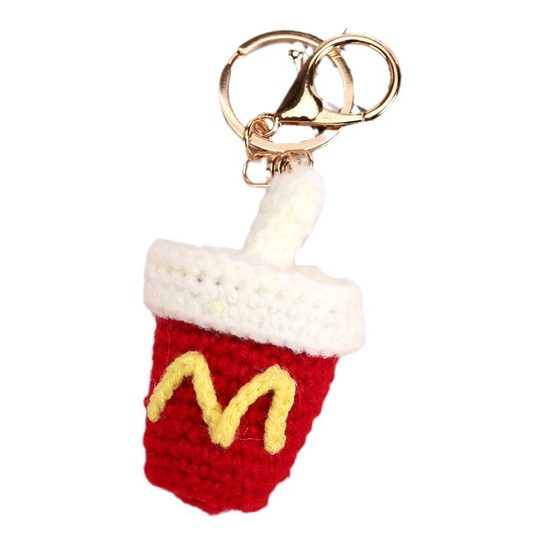 Wool Crocheted French Fries Hamburger Coffee Coke Keychain Pendant Small Gift Gift Bag Hanging Accessories