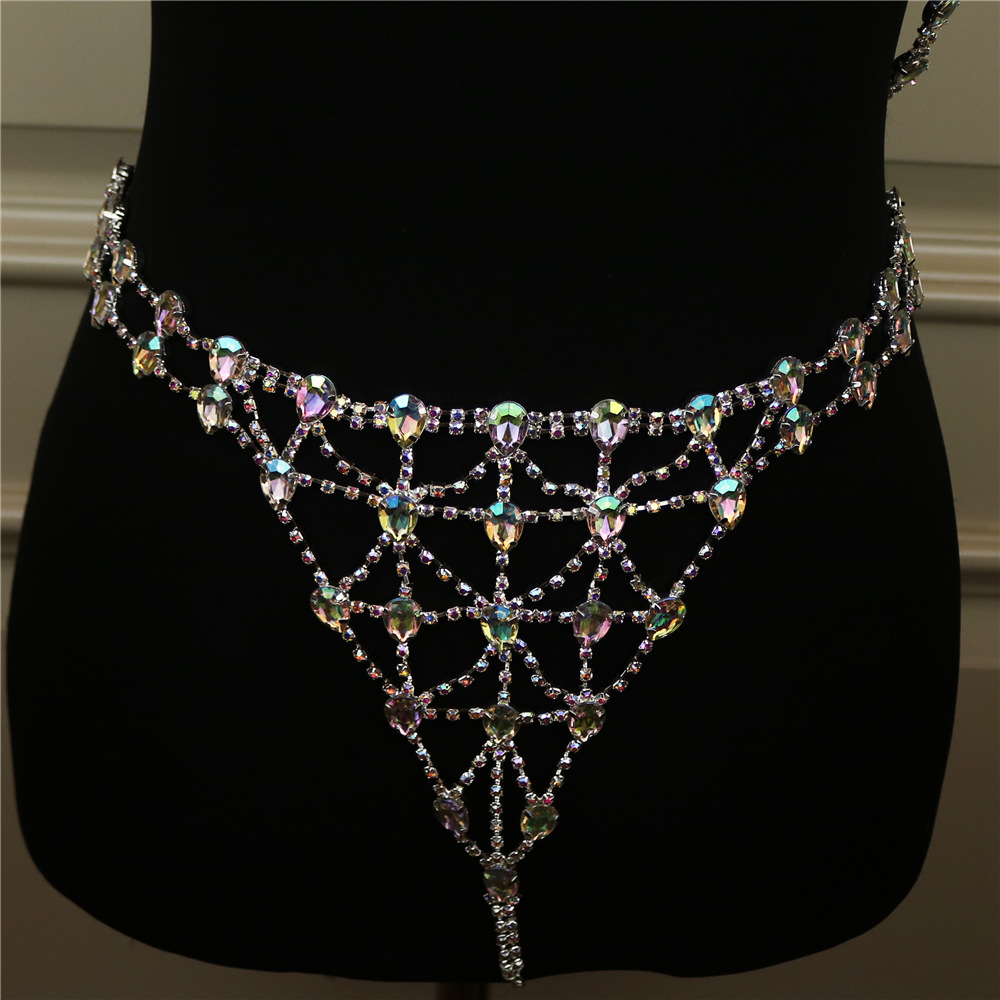 Wholesale european and american exaggerated mesh ladies sexy rhinestone bra  panties body chain - Nihaojewelry