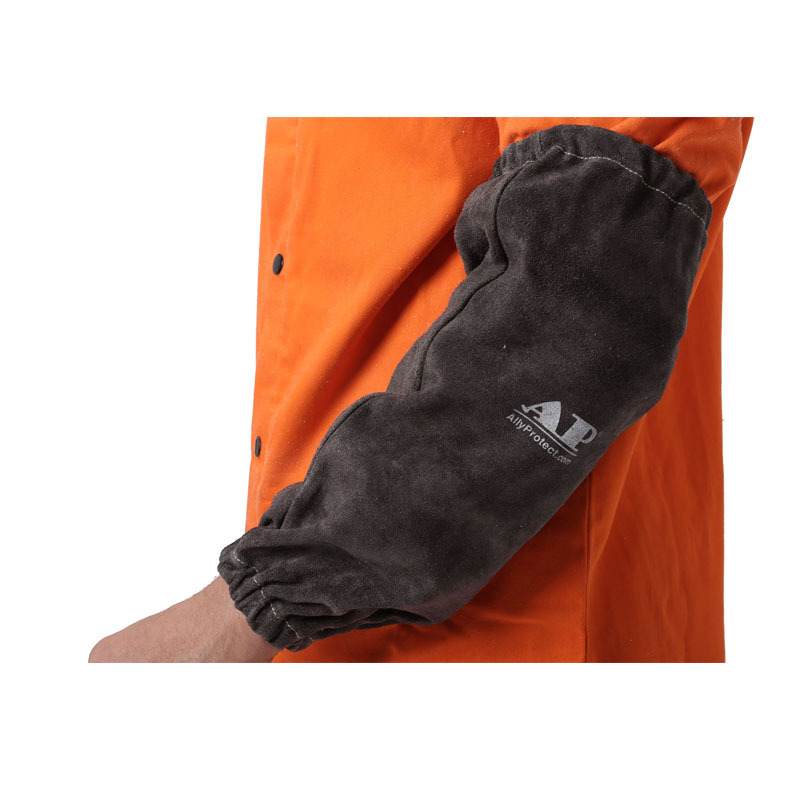 友盟AP-9101防火阻燃布手袖 炭啡色全皮电焊用焊接防护套袖长40cm