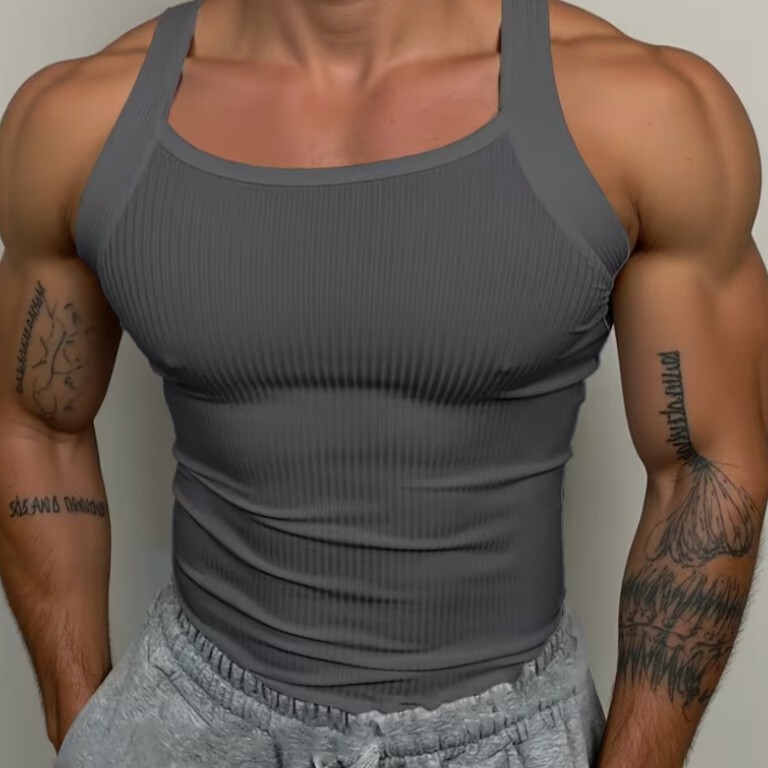 Outdoor Running Sports T-Shirt Men's Fitness Ribbed Vest Solid Color Casual Compression Tight Sleeveless Training Top Outdoor Running Sports T-Shirt Men's Fitness Ribbed Vest Solid Color Casual Compression Tight Sleeveless Training Top