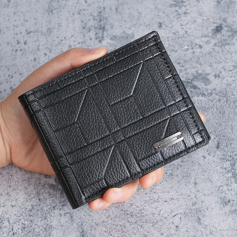 New Men's Wallet Men's Short Wallet Youth Fashion Plaid Horizontal Soft Wallet Large Capacity Multi-Card Slot Wallet