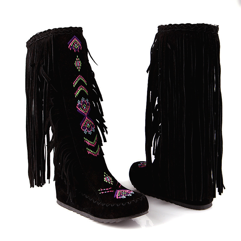 Embroidered Tassel Boots, Suede High-Top Low-Heeled Casual Boots, Export Boots, Amazon Wish Embroidered Tassel Boots, Suede High-Top Low-Heeled Casual Boots, Export Boots, Amazon Wish