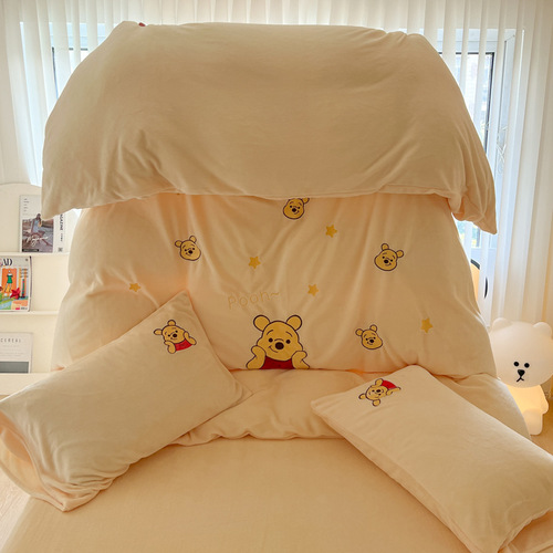 Category a maternal and infant grade cartoon milk velvet four-piece set skin-friendly baby velvet warm autumn and winter thickening home textile wholesale