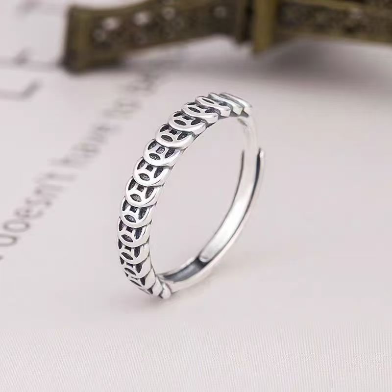 Vintage-Style Copper Coin Ring for Good Fortune, Korean-Style Ins Retro Personality Ring for the Index Finger