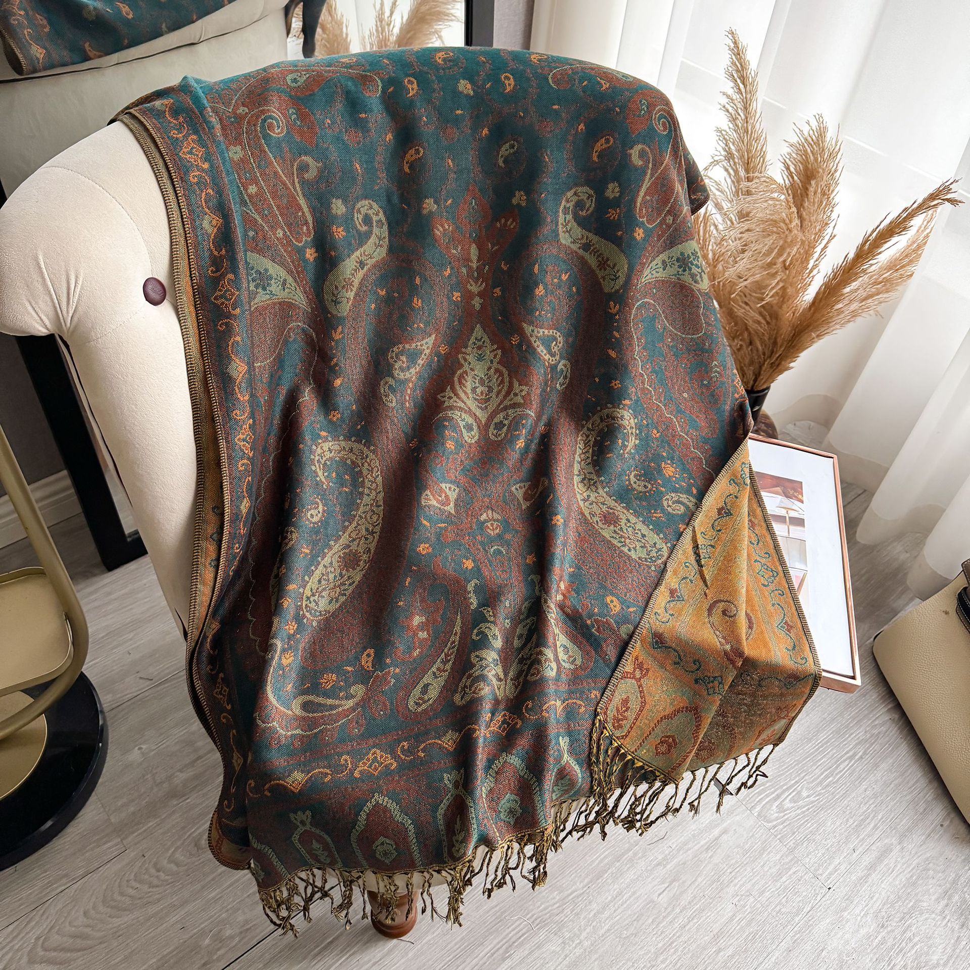 Poncho Chal con Estampado Cachemira de Imitación de Cachemira Térmico Antipolvo para Primavera y Otoño