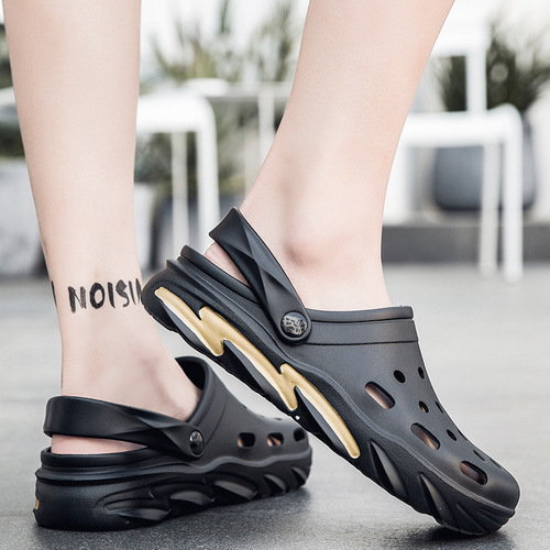 Croc Shoes Men's Summer Outerwear Non-Slip Lightweight Baotou Beach Shoes Two-Purpose Half Slippers Large Toe Office Sandals