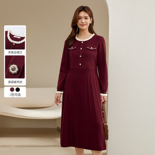 Slim Show plus size Women's Gentle Style Temperament Age-reducing Wood-ear Slimming dress Chubby mm2024 Winter New Style
