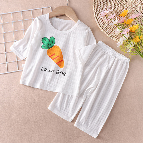 Dropshipping children's summer pure cotton air-conditioning clothing thin three-quarter sleeve suit 1-7 years old girls 3 boys home clothes