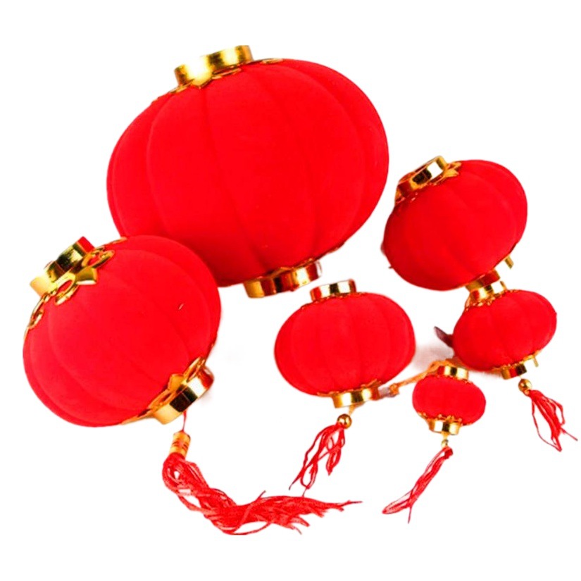 Wholesale Flocked Ball Small Red Lantern Flocked Lantern Bonsai Hanging Wedding Small Lantern New Year Decoration Spring Festival Decoration