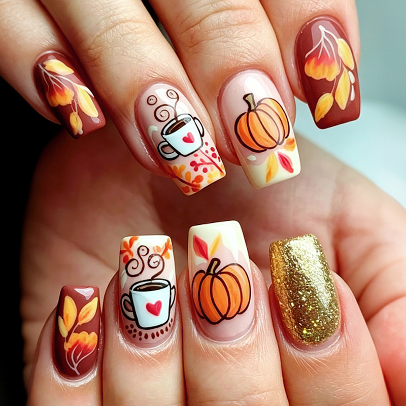 Cross-Border Coffee Pumpkin Easter European and American Style Wearable Nails Ins-Style Nail Art Nail Tips European Square Fake Nail Tips Wholesale Cross-Border Coffee Pumpkin Easter European and American Style Wearable Nails Ins-Style Nail Art Nail Tips European Square Fake Nail Tips Wholesale