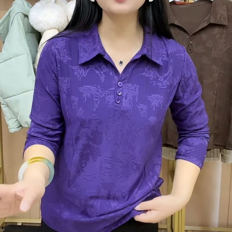 春季长袖时尚妈妈提花2025新款打底洋气小衫显瘦气质上衣衬衫女装|undefined