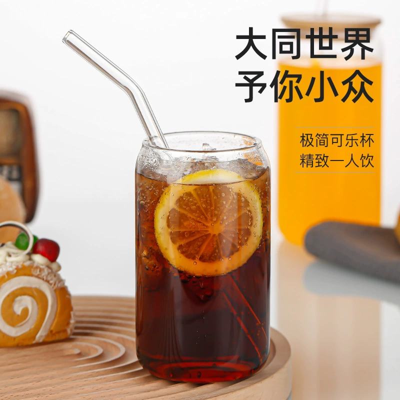 Amazon cross-border transparent Coke glass bamboo lid drink cup creative ins style internet celebrity cup for home use