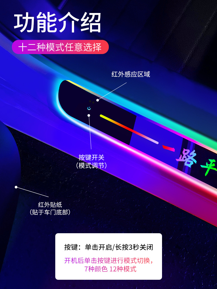 Car Door Welcome Light Strip, Flowing Light Car Threshold Strip, Interior Decorative Ambient Light, Car Led Door Opening Sensor Light