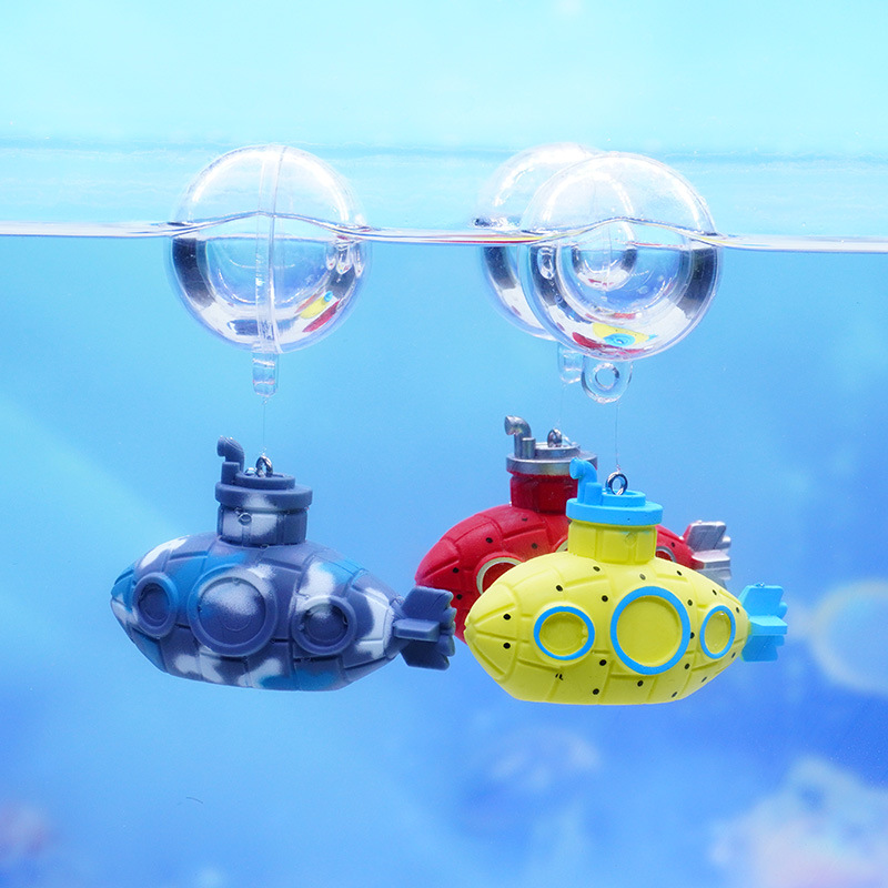 Mini submarino flotante azul – decoración de pecera y paisajismo acuático, figura de buzo decorativa