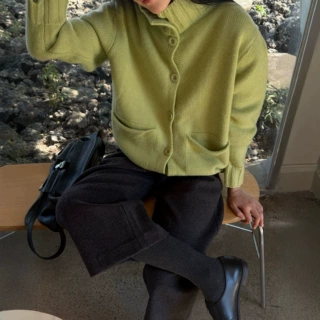 时简ACME 羊驼羊毛立领针织开衫女秋冬新单排扣保暖毛衣外套22501