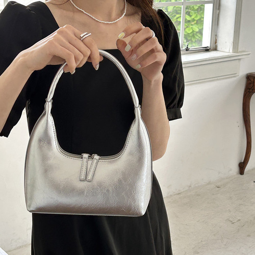 Silver crescent armpit bag for women 2024 new summer high-end niche original versatile French shoulder handbag
