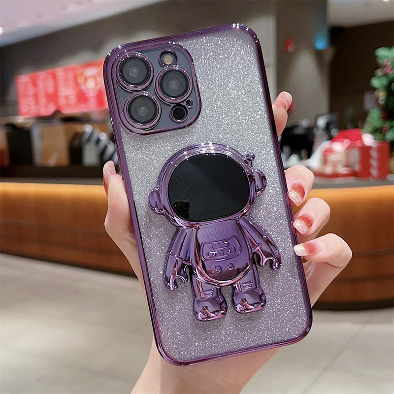グラデーショングリッター宇宙飛行士スタンド付きiPhone17ケース、iPhone15Pro対応、フルカバー、レンズフィルム付き|undefined