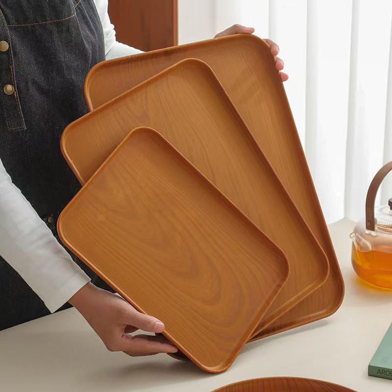 Rectangular plastic wood-grain tray, tea tray, dinner plate, household cup holder, coffee shop bread wooden plate Rectangular plastic wood-grain tray, tea tray, dinner plate, household cup holder, coffee shop bread wooden plate