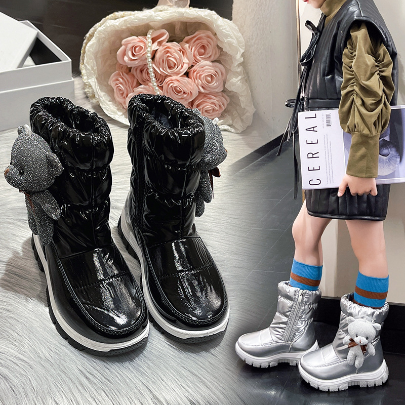 Fábrica de botas de nieve para niños transfronterizos al por mayor zapatos acolchados de algodón para niños medianos y grandes botas de invierno cálidas forradas de lana botas de invierno para niñas de comercio exterior