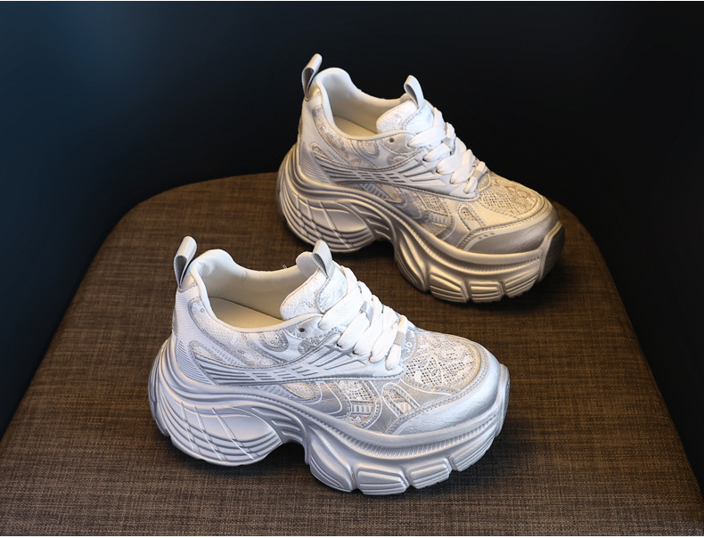 Giày sneaker chunky đế dày tăng chiều cao lưới thoáng khí mùa hè nữ HS9157-66 — Màu trắng chi tiết 5