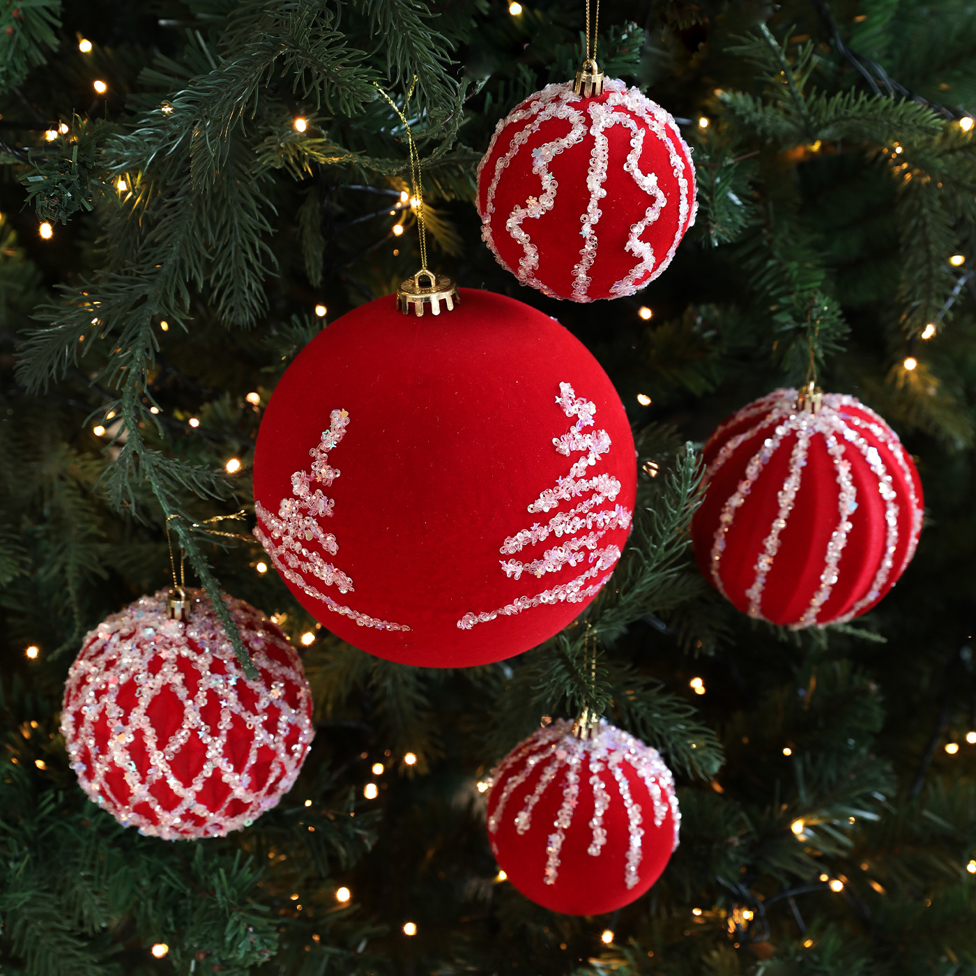 Nuevo rojo flocado bola polvo adhesivo sequinilla bola de Navidad árbol de Navidad ventana decoración del centro comercial accesorios de decoración