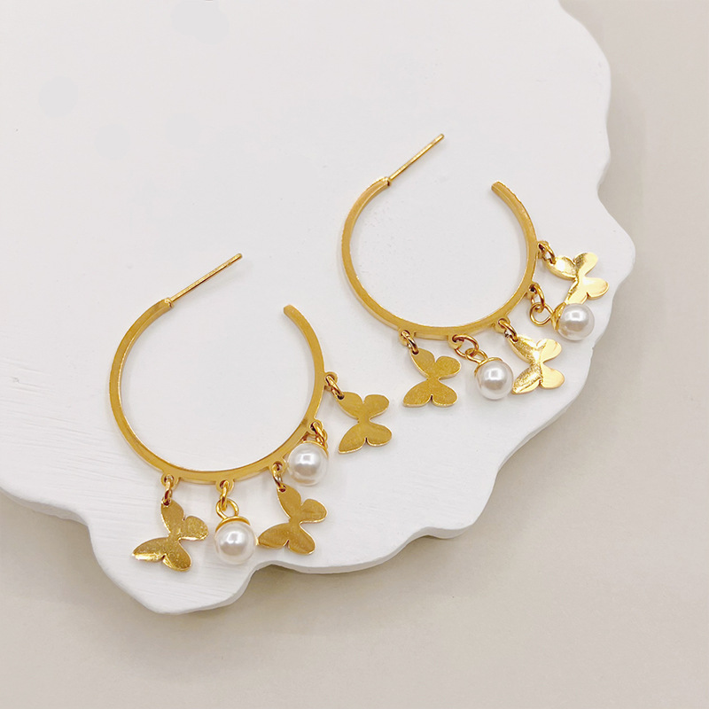 Retro Butterfly Stainless Steel Drop Earrings 1 Pair