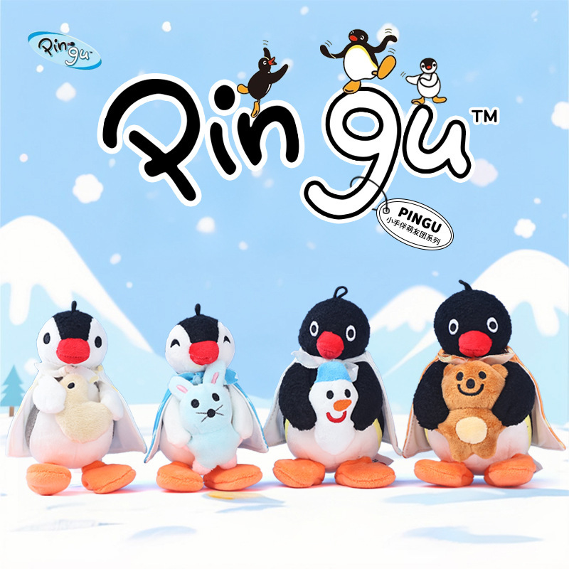 Authentic Pingu Penguin Cute Cartoon Plush Doll Keychain School Bag Pendant for Girls Birthday Gift